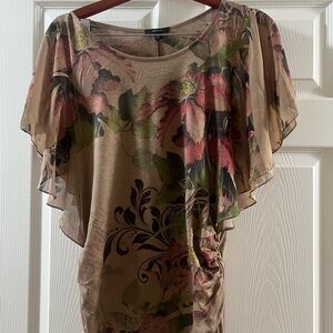 Floral Print Sheer Sleeve Top